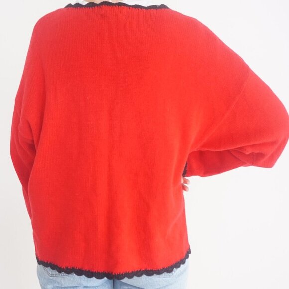 Vtg Basic Holiday Editions Red Embroidered Winter Button Up Cardigan Sweater L - Picture 3 of 12